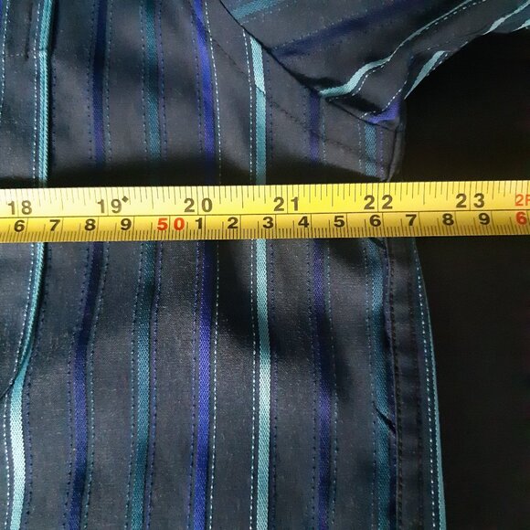 Sergio Louis Italy SZ M Black, Indigo & Teal Striped Men's Button Up Shirt - Picture 10 of 14